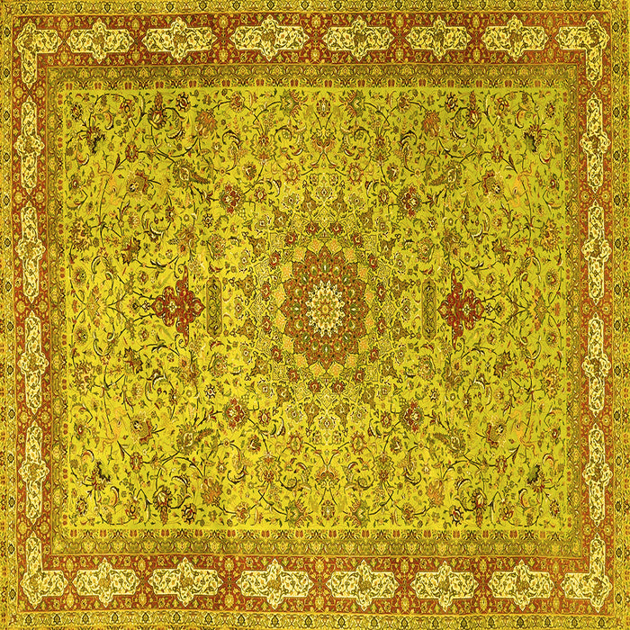 Square Machine Washable Medallion Yellow Traditional Rug, wshtr4779yw