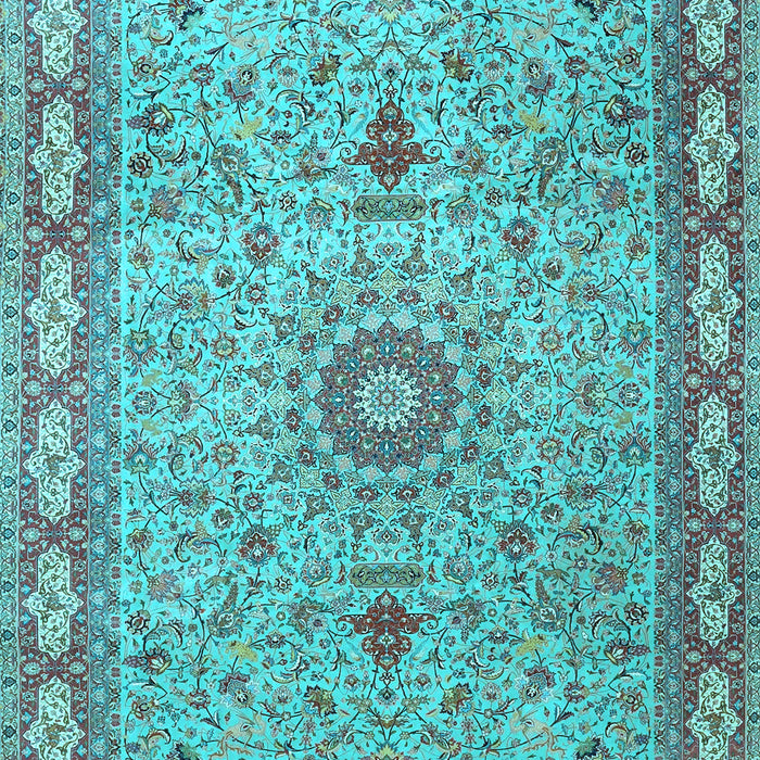 Machine Washable Medallion Light Blue Traditional Rug, wshtr4779lblu