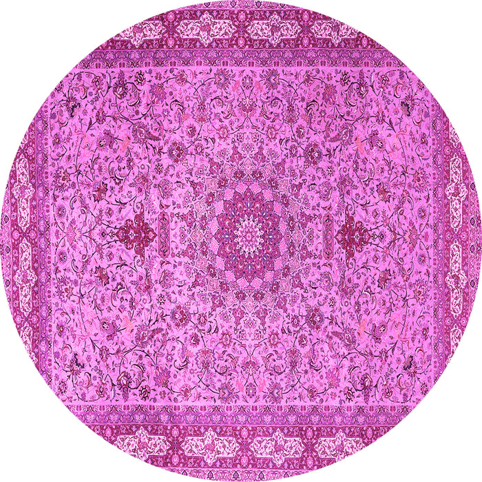 Round Machine Washable Medallion Pink Traditional Rug, wshtr4779pnk