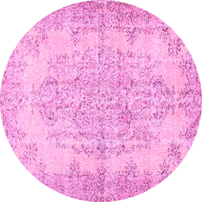 Round Machine Washable Persian Pink Traditional Rug, wshtr477pnk
