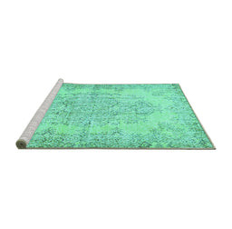 Sideview of Machine Washable Persian Turquoise Traditional Area Rugs, wshtr477turq