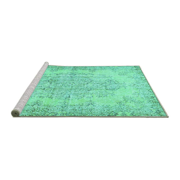 Sideview of Machine Washable Persian Turquoise Traditional Area Rugs, wshtr477turq