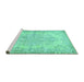 Sideview of Machine Washable Persian Turquoise Traditional Area Rugs, wshtr477turq