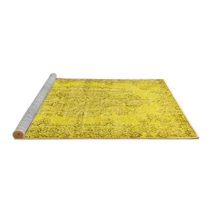Sideview of Machine Washable Persian Yellow Traditional Rug, wshtr477yw