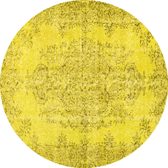 Round Machine Washable Persian Yellow Traditional Rug, wshtr477yw
