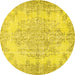 Round Machine Washable Persian Yellow Traditional Rug, wshtr477yw