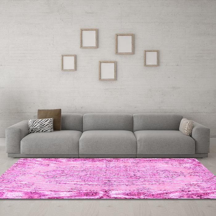 Machine Washable Persian Pink Traditional Rug in a Living Room, wshtr477pnk
