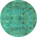 Round Machine Washable Persian Turquoise Traditional Area Rugs, wshtr4780turq