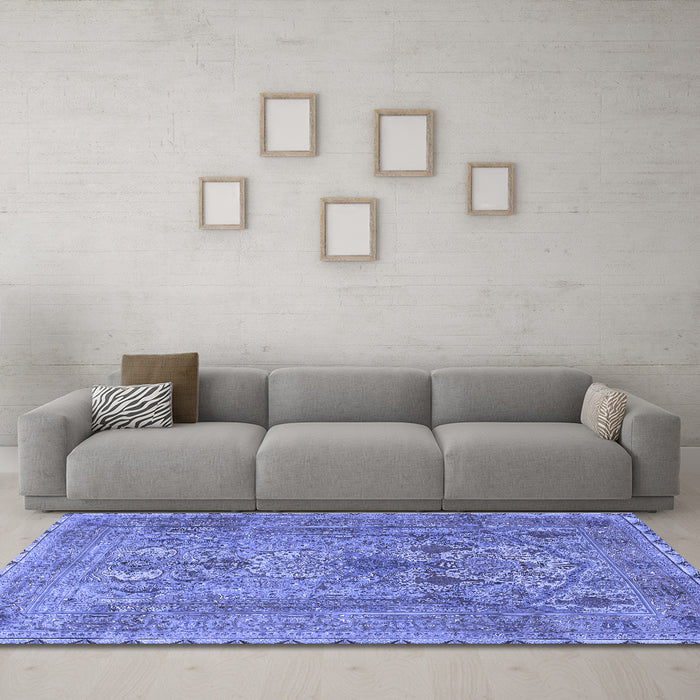 Machine Washable Persian Blue Traditional Rug in a Living Room, wshtr4780blu