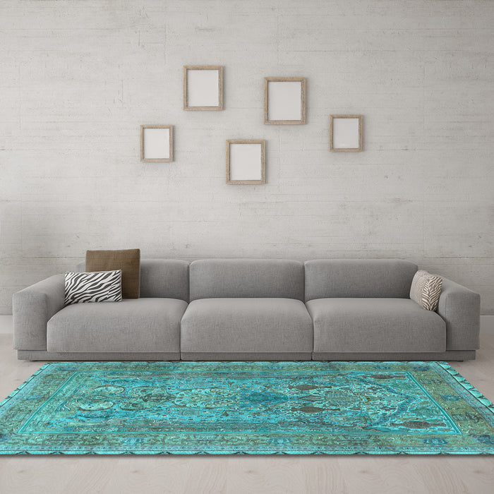 Machine Washable Persian Light Blue Traditional Rug in a Living Room, wshtr4780lblu