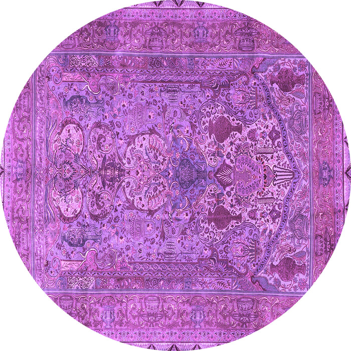 Round Machine Washable Persian Purple Traditional Area Rugs, wshtr4780pur