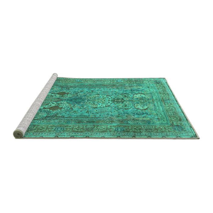 Sideview of Machine Washable Persian Turquoise Traditional Area Rugs, wshtr4780turq
