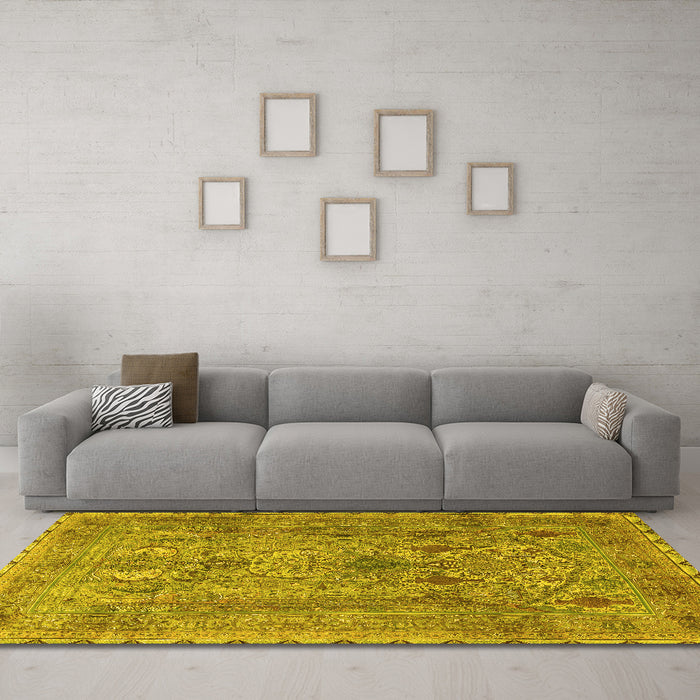 Machine Washable Persian Yellow Traditional Rug in a Living Room, wshtr4780yw