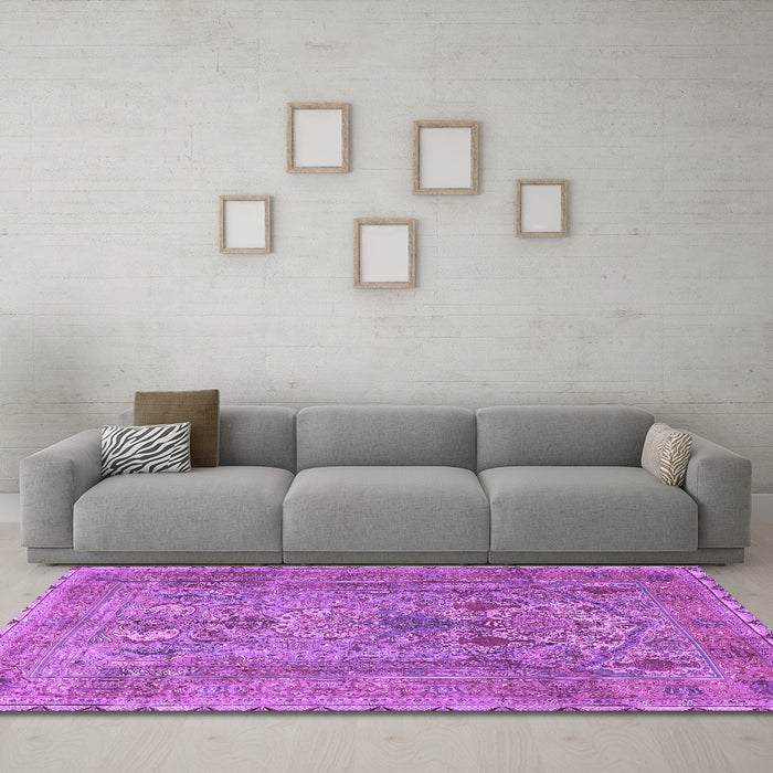 Machine Washable Persian Purple Traditional Area Rugs in a Living Room, wshtr4780pur