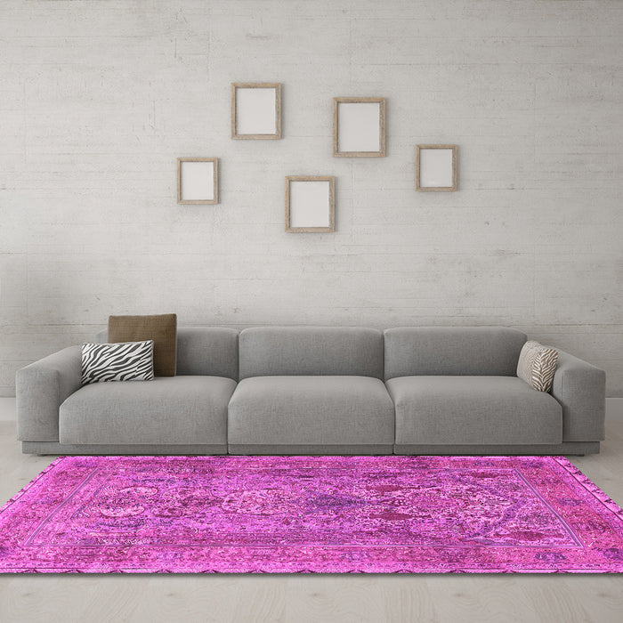 Machine Washable Persian Pink Traditional Rug in a Living Room, wshtr4780pnk