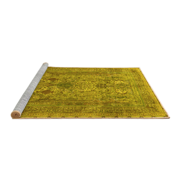 Sideview of Machine Washable Persian Yellow Traditional Rug, wshtr4780yw