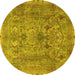 Round Machine Washable Persian Yellow Traditional Rug, wshtr4780yw