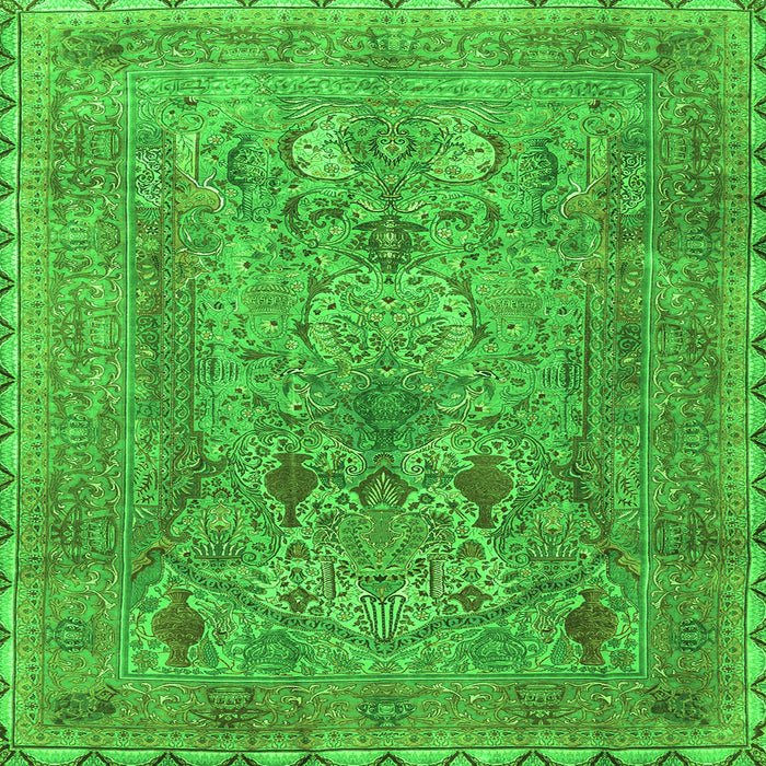 Round Machine Washable Persian Green Traditional Area Rugs, wshtr4780grn