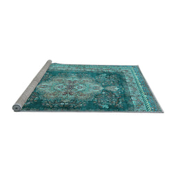 Sideview of Machine Washable Persian Light Blue Traditional Rug, wshtr4781lblu