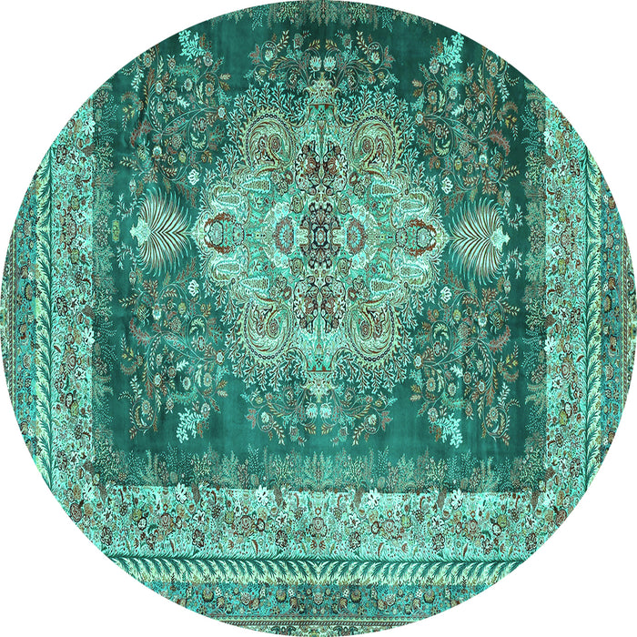 Round Persian Turquoise Traditional Rug, tr4781turq