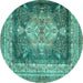Round Persian Turquoise Traditional Rug, tr4781turq