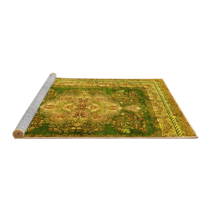 Sideview of Machine Washable Persian Yellow Traditional Rug, wshtr4781yw