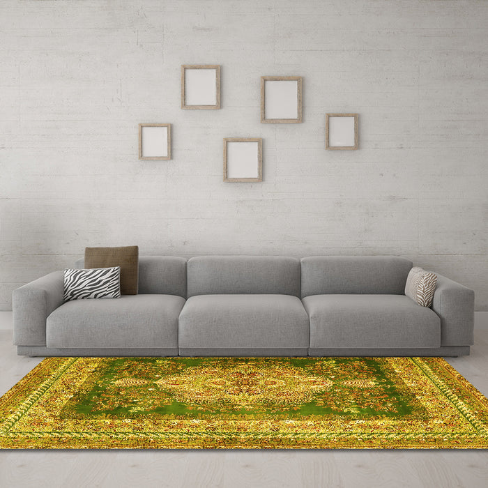 Machine Washable Persian Yellow Traditional Rug in a Living Room, wshtr4781yw