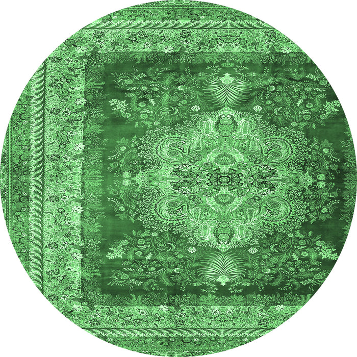 Round Persian Emerald Green Traditional Rug, tr4781emgrn