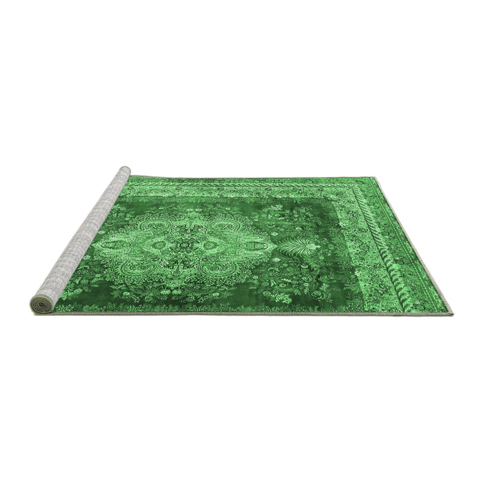 Sideview of Machine Washable Persian Emerald Green Traditional Area Rugs, wshtr4781emgrn