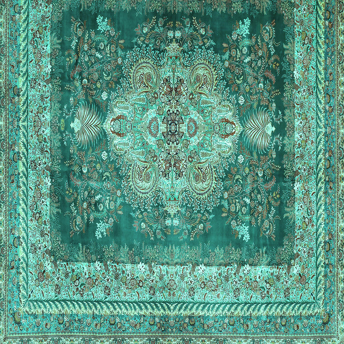 Square Machine Washable Persian Turquoise Traditional Area Rugs, wshtr4781turq