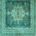 Square Machine Washable Persian Turquoise Traditional Area Rugs, wshtr4781turq