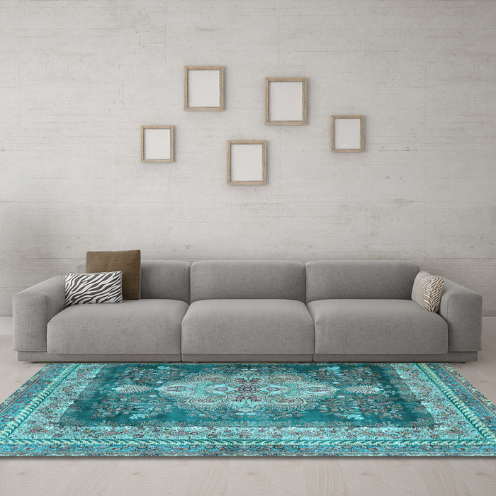 Machine Washable Persian Light Blue Traditional Rug in a Living Room, wshtr4781lblu