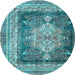 Round Machine Washable Persian Light Blue Traditional Rug, wshtr4781lblu