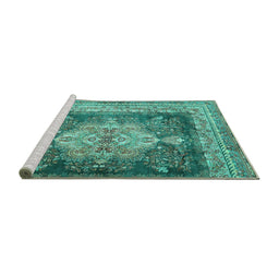 Sideview of Machine Washable Persian Turquoise Traditional Area Rugs, wshtr4781turq