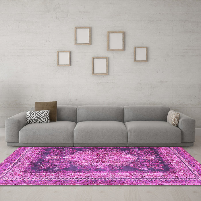 Machine Washable Persian Pink Traditional Rug in a Living Room, wshtr4781pnk