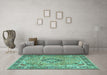 Machine Washable Persian Turquoise Traditional Area Rugs in a Living Room,, wshtr4782turq