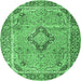 Round Machine Washable Persian Emerald Green Traditional Area Rugs, wshtr4782emgrn