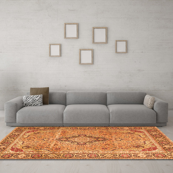 Machine Washable Persian Orange Traditional Area Rugs in a Living Room, wshtr4782org
