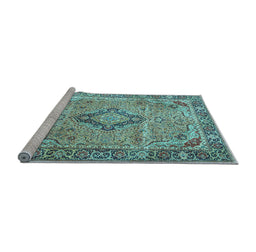 Sideview of Machine Washable Persian Light Blue Traditional Rug, wshtr4782lblu