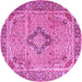 Round Machine Washable Persian Pink Traditional Rug, wshtr4782pnk