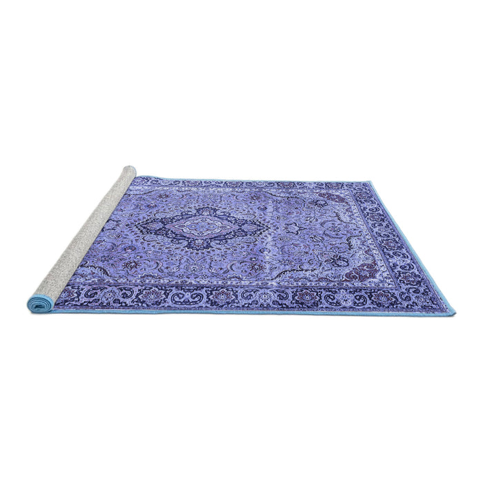 Sideview of Machine Washable Persian Blue Traditional Rug, wshtr4782blu