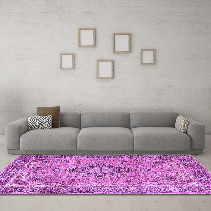 Machine Washable Persian Purple Traditional Area Rugs in a Living Room, wshtr4782pur