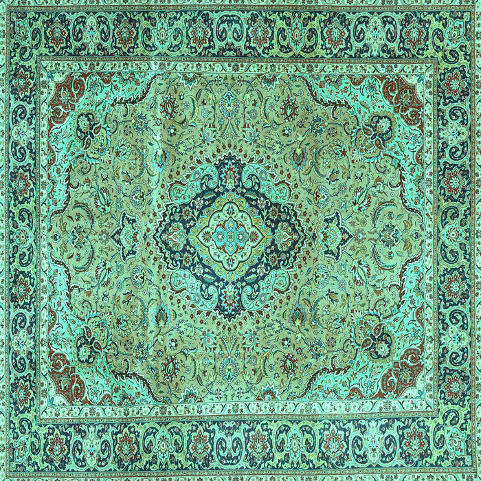 Square Machine Washable Persian Turquoise Traditional Area Rugs, wshtr4782turq