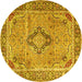 Round Machine Washable Persian Yellow Traditional Rug, wshtr4782yw