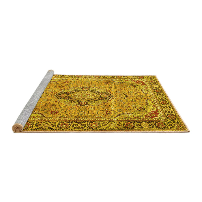 Sideview of Machine Washable Persian Yellow Traditional Rug, wshtr4782yw
