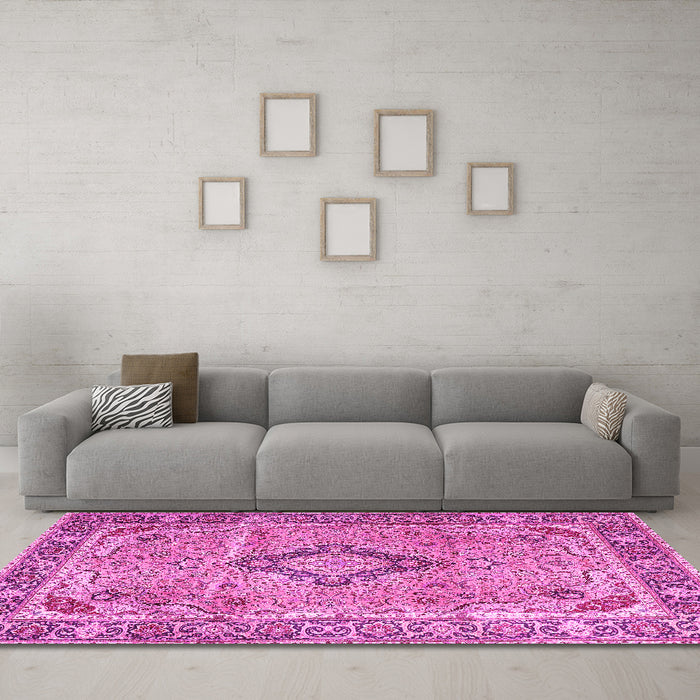 Machine Washable Persian Pink Traditional Rug in a Living Room, wshtr4782pnk