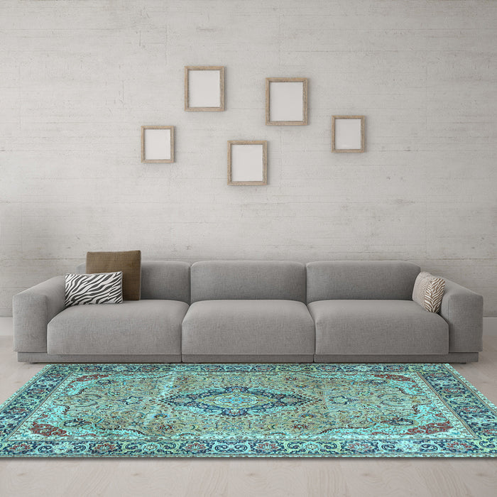 Machine Washable Persian Light Blue Traditional Rug in a Living Room, wshtr4782lblu