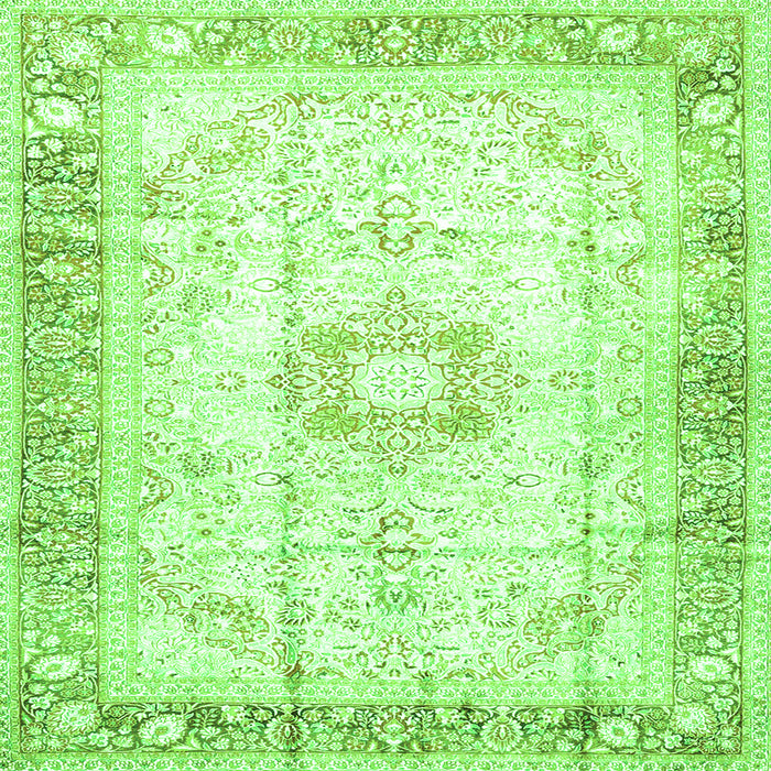 Round Machine Washable Persian Green Traditional Area Rugs, wshtr4783grn
