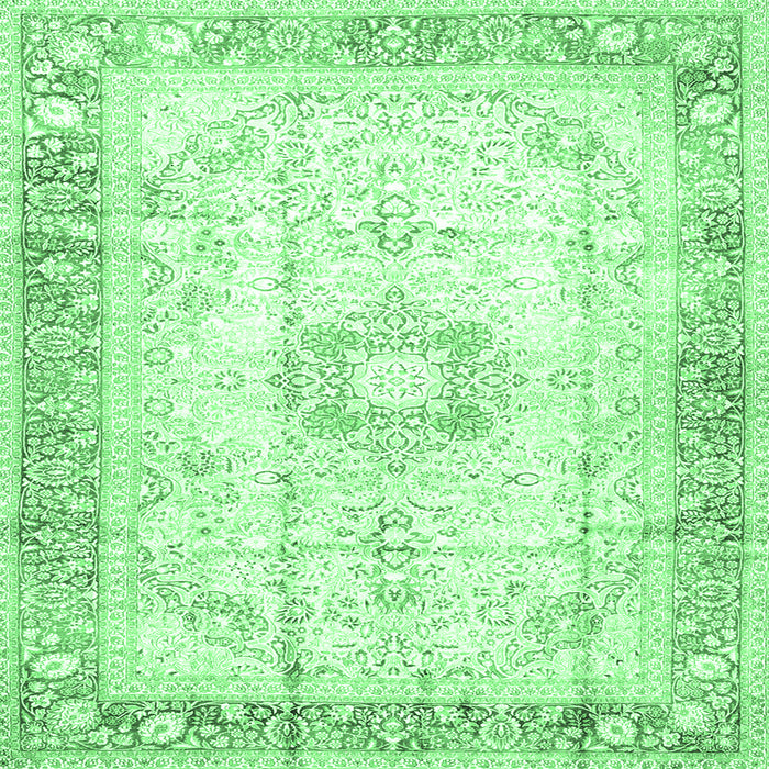 Square Machine Washable Persian Emerald Green Traditional Area Rugs, wshtr4783emgrn