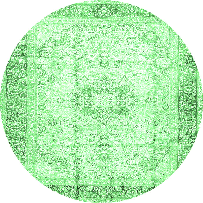 Round Machine Washable Persian Emerald Green Traditional Area Rugs, wshtr4783emgrn